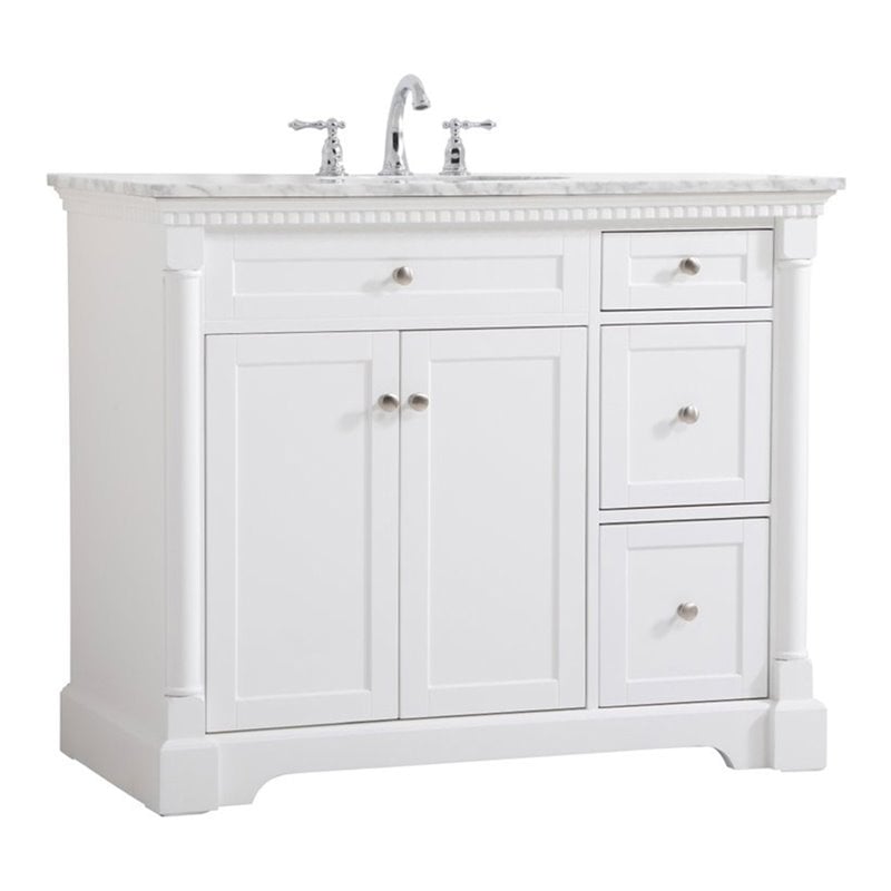 Pemberly Row Solid Wood and Metal Single Bathroom Vanity in White 42