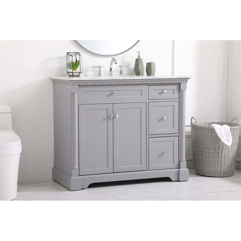 Pemberly Row Solid Wood and Metal Single Bathroom Vanity in Gray 42