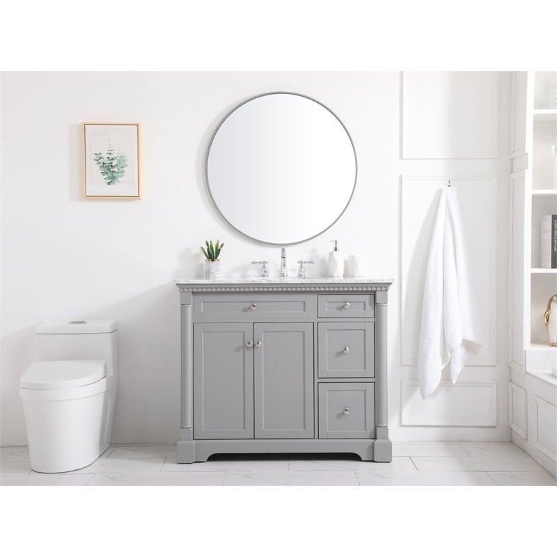 Pemberly Row Solid Wood and Metal Single Bathroom Vanity in Gray 42