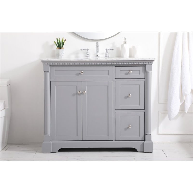 Pemberly Row Solid Wood and Metal Single Bathroom Vanity in Gray 42