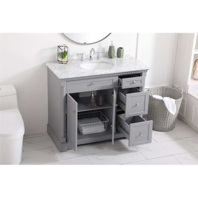 Pemberly Row Solid Wood and Metal Single Bathroom Vanity in Gray 42