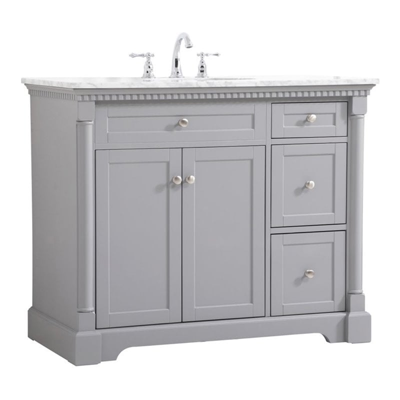 Pemberly Row Solid Wood and Metal Single Bathroom Vanity in Gray 42