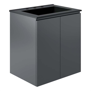 Pemberly Row 24&quot Modern Wood Ceramic Wall-Mount Vanity in Gray/Black