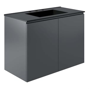 Pemberly Row 36&quot Modern Wood/Ceramic Wall-Mount Vanity in Gray/Black