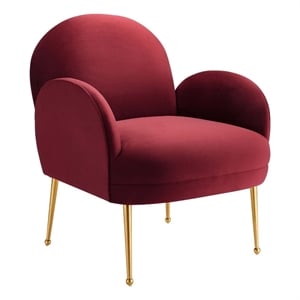 Pemberly Row Performance Velvet Armchair with Gold Legs in Maroon Red