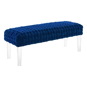 Pemberly Row Woven Performance Velvet Ottoman on Acrylic Legs in Navy
