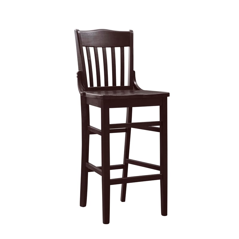 Pemberly Row Set of 2 Slat Back Wood Bar Stools in Dark Brown Finish