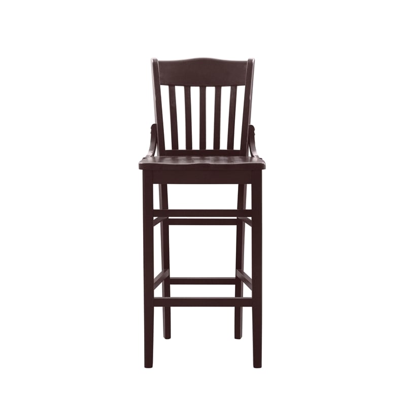 Pemberly Row Set of 2 Slat Back Wood Bar Stools in Dark Brown Finish