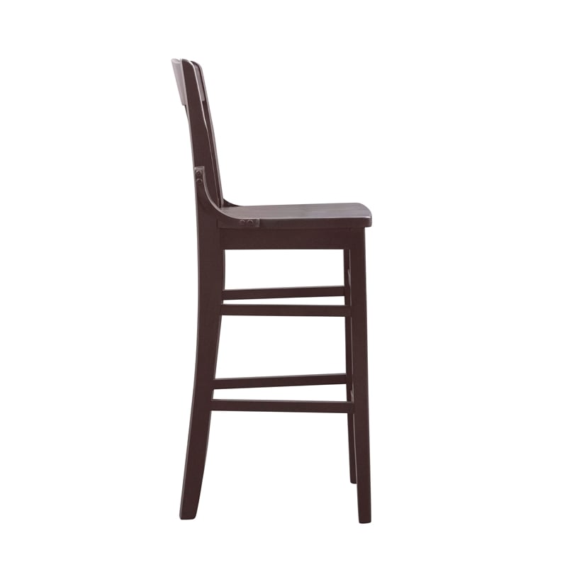 Pemberly Row Set of 2 Slat Back Wood Bar Stools in Dark Brown Finish
