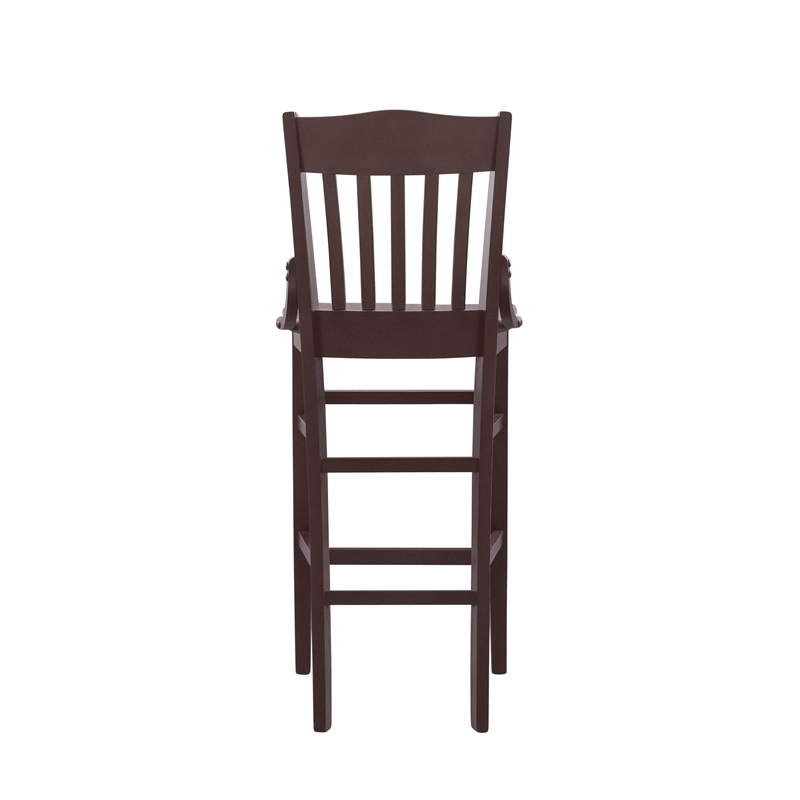Pemberly Row Set of 2 Slat Back Wood Bar Stools in Dark Brown Finish