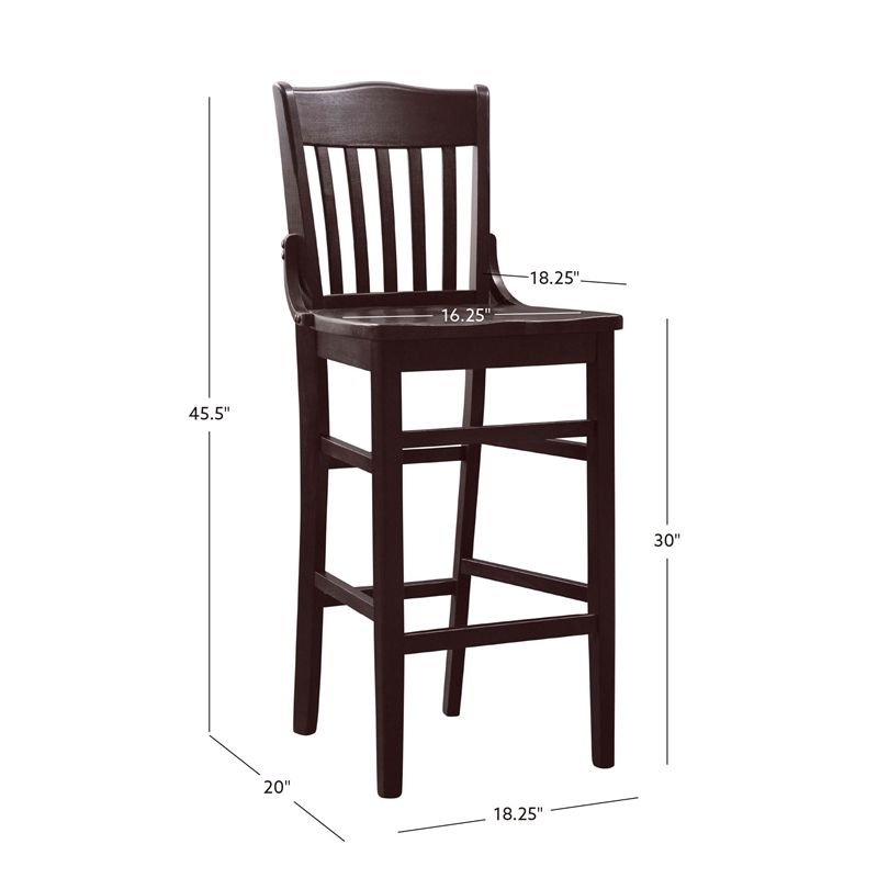 Pemberly Row Set of 2 Slat Back Wood Bar Stools in Dark Brown Finish