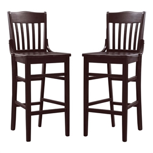 Pemberly Row Set of 2 Slat Back Wood Bar Stools in Dark Brown Finish