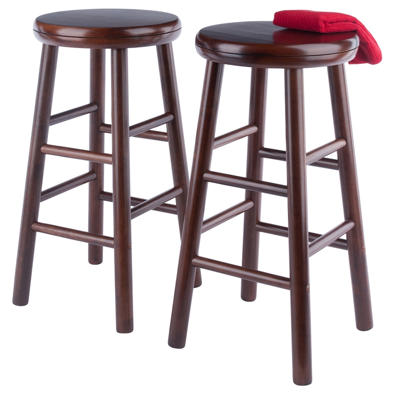Pemberly Row 2-Piece Solid Wood Swivel Counter Stool Set in Walnut