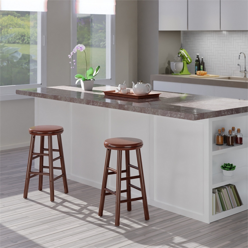 Pemberly Row 2-Piece Solid Wood Swivel Counter Stool Set in Walnut