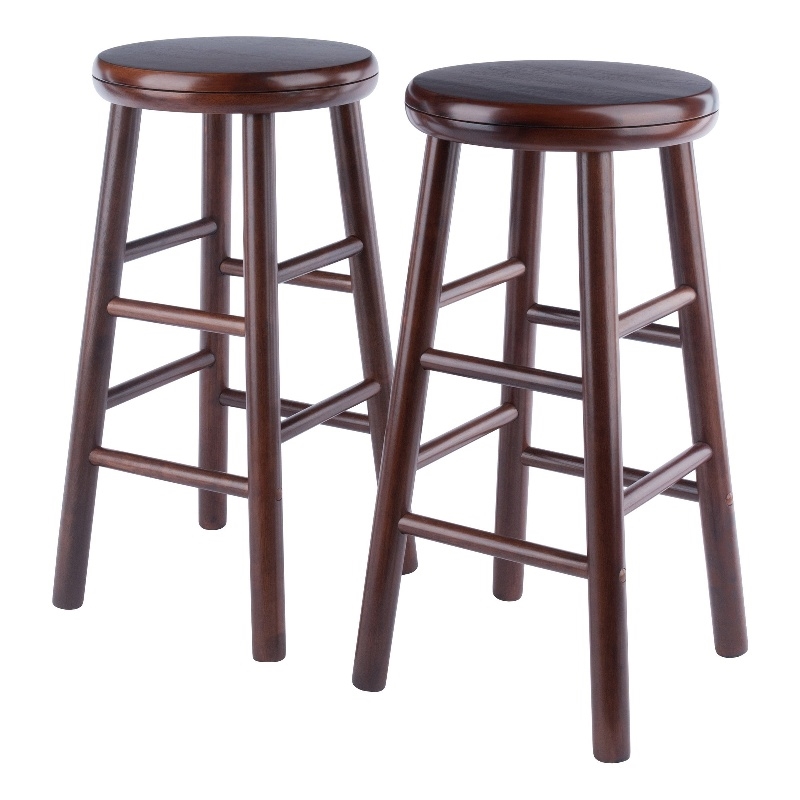 Pemberly Row 2-Piece Solid Wood Swivel Counter Stool Set in Walnut