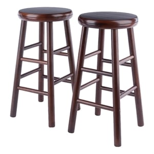 Pemberly Row 2-Piece Solid Wood Swivel Counter Stool Set in Walnut