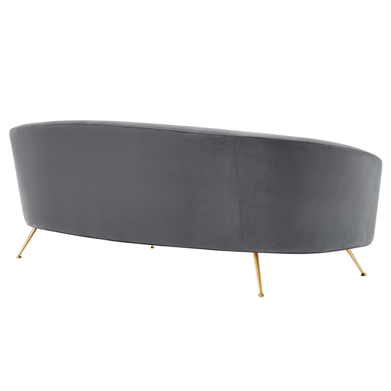 Pemberly Row Curved Velvet Sofa in Gray with Gold Legs