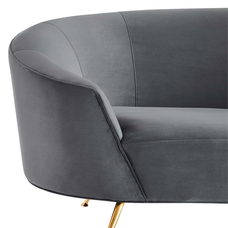 Pemberly Row Curved Velvet Sofa in Gray with Gold Legs