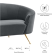 Pemberly Row Curved Velvet Sofa in Gray with Gold Legs