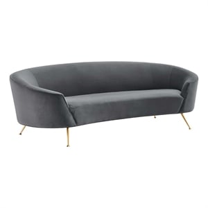 Pemberly Row Curved Velvet Sofa in Gray with Gold Legs