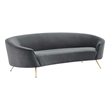 Pemberly Row Curved Velvet Sofa in Gray with Gold Legs
