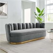 Pemberly Row Tufted Performance Velvet Sofa in Gray with Gold Rim