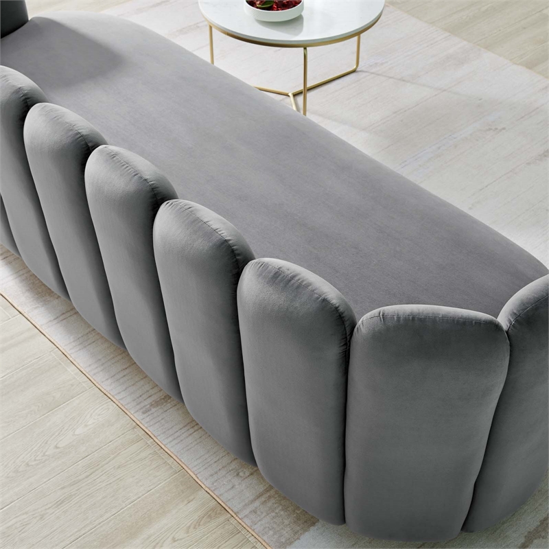 Pemberly Row Tufted Performance Velvet Sofa in Gray with Gold Rim
