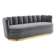 Pemberly Row Tufted Performance Velvet Sofa in Gray with Gold Rim