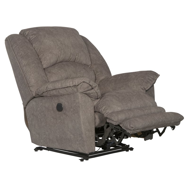 Pemberly Row Power Lay Flat Recliner with USB Charging Port in Gray Fabric
