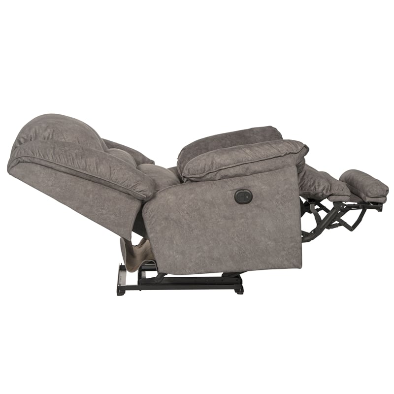 Pemberly Row Power Lay Flat Recliner with USB Charging Port in Gray Fabric