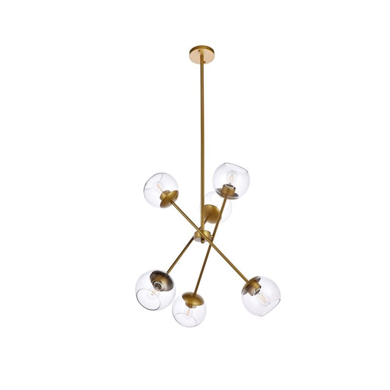 Pemberly Row 6-Light Modern Sputnik Pendant in Brass and Clear