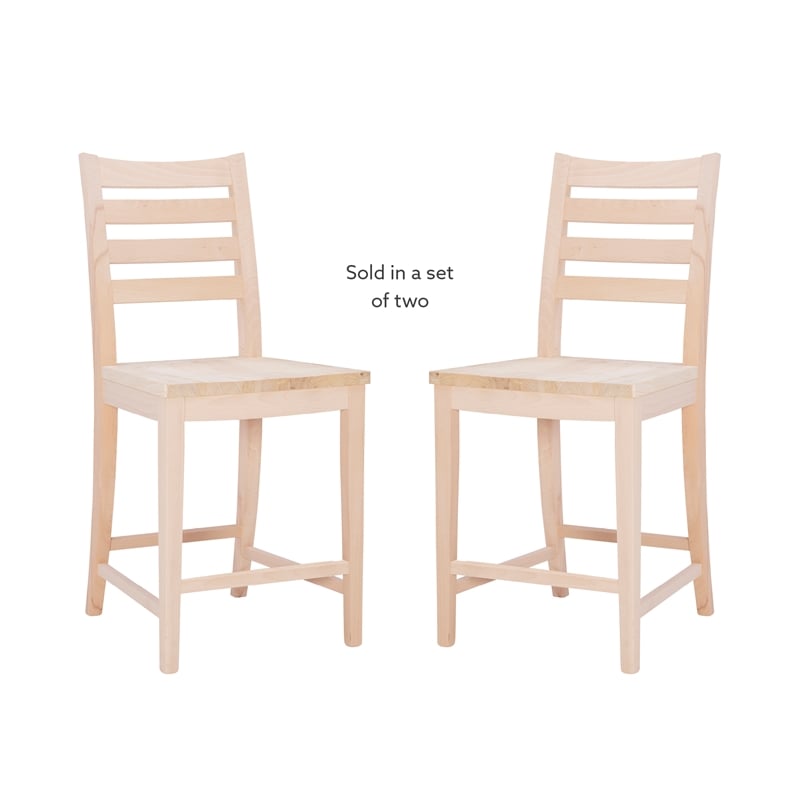Pemberly Row Set of 2 Ladderback Counter Stools in Unfinished Beechwood