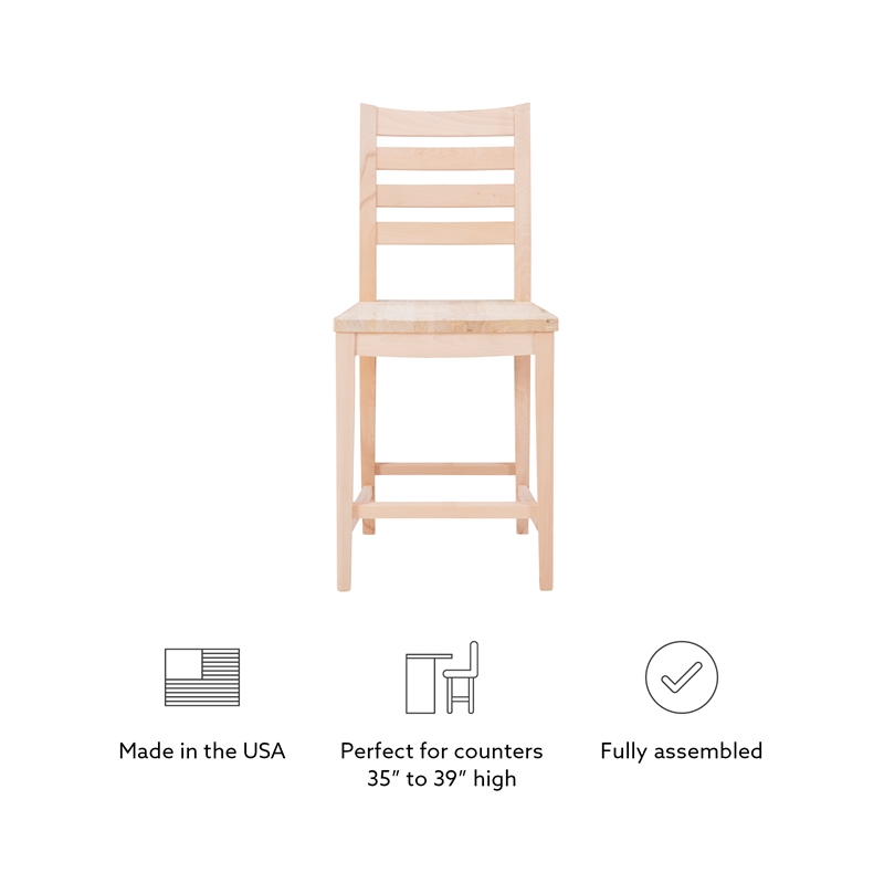 Pemberly Row Set of 2 Ladderback Counter Stools in Unfinished Beechwood