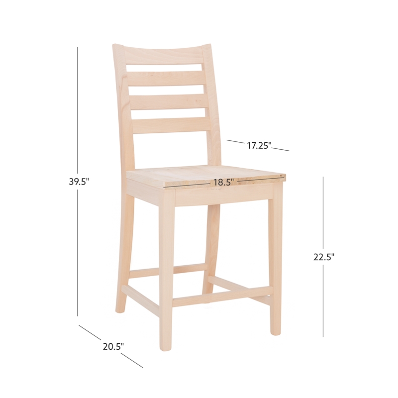 Pemberly Row Set of 2 Ladderback Counter Stools in Unfinished Beechwood