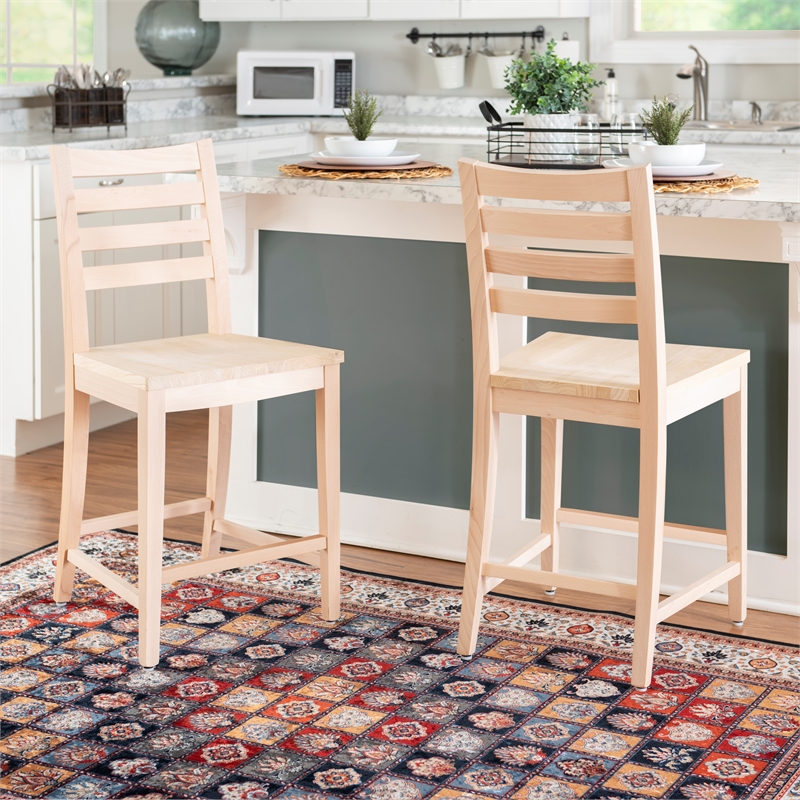 Pemberly Row Set of 2 Ladderback Counter Stools in Unfinished Beechwood