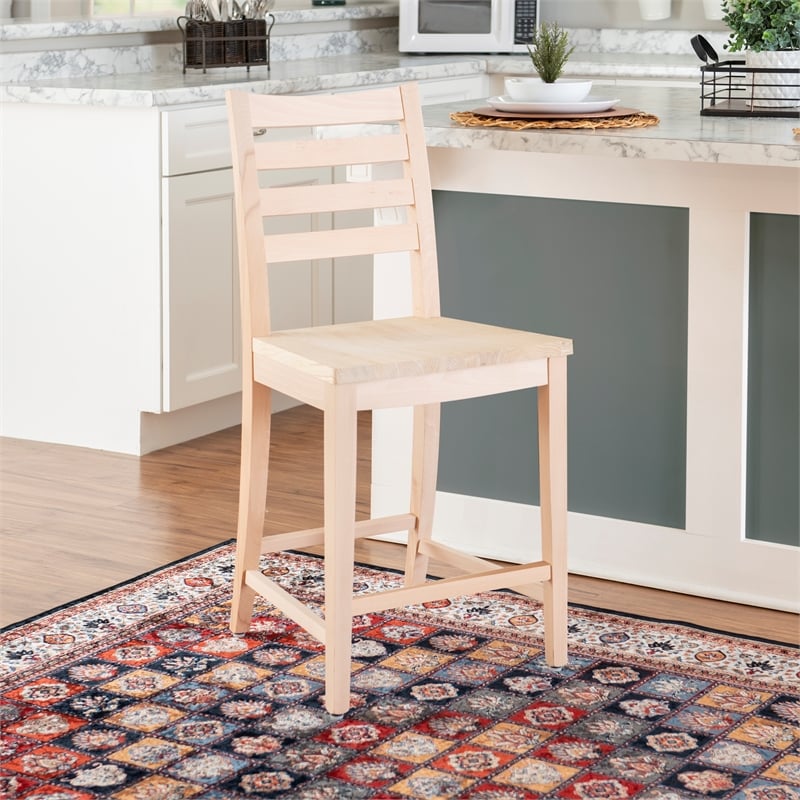 Pemberly Row Set of 2 Ladderback Counter Stools in Unfinished Beechwood