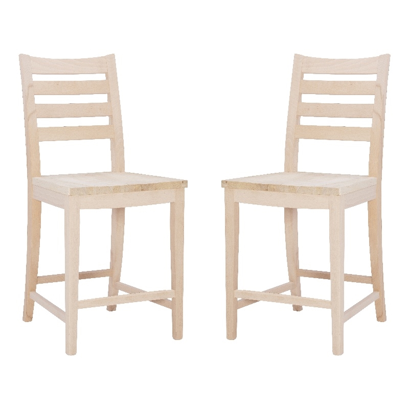 Pemberly Row Set of 2 Ladderback Counter Stools in Unfinished Beechwood