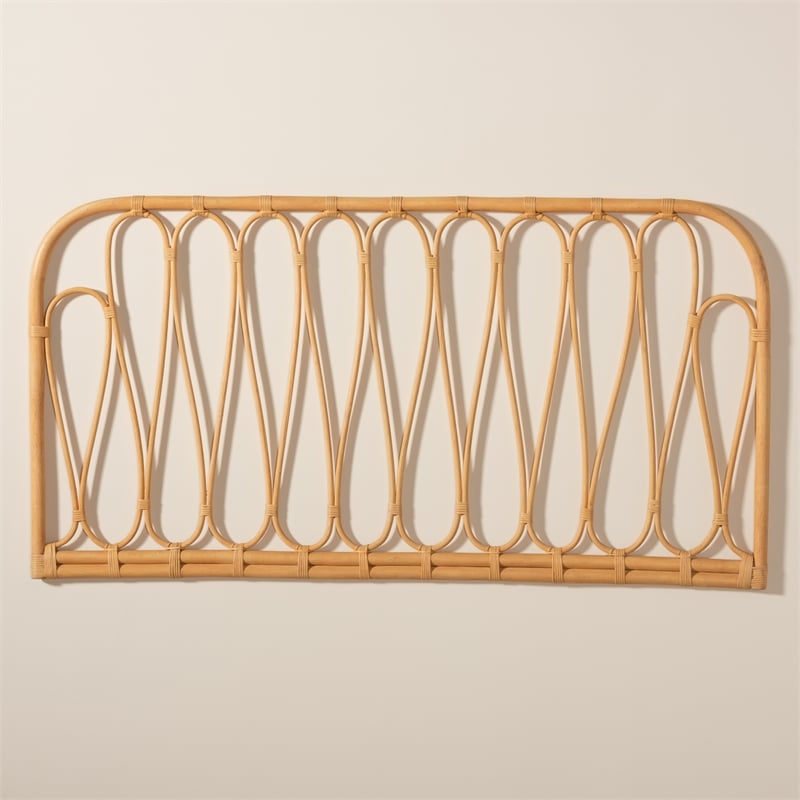 Pemberly Row Carrick Rattan Queen Size Wall Mount Headboard in Brown