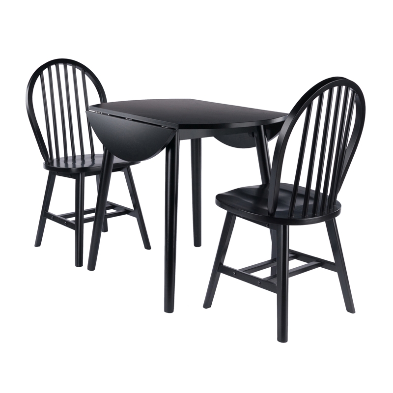 Pemberly Row 3-Piece Drop Leaf Solid Wood Dining Set in Black