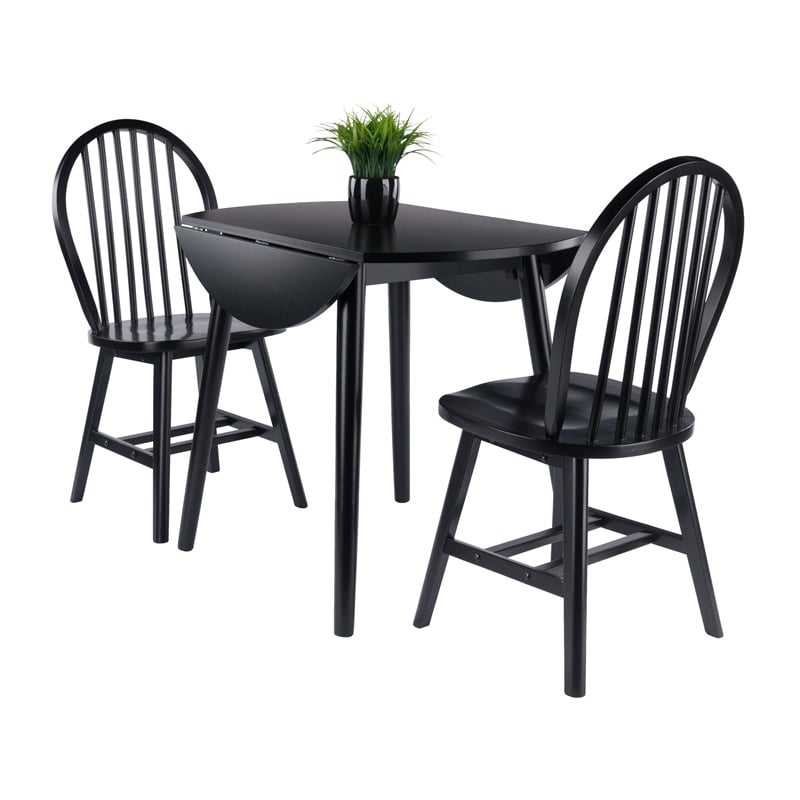 Pemberly Row 3-Piece Drop Leaf Solid Wood Dining Set in Black