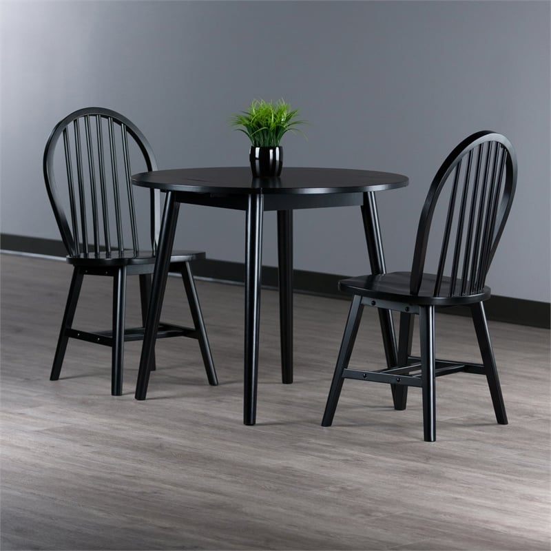 Pemberly Row 3-Piece Drop Leaf Solid Wood Dining Set in Black