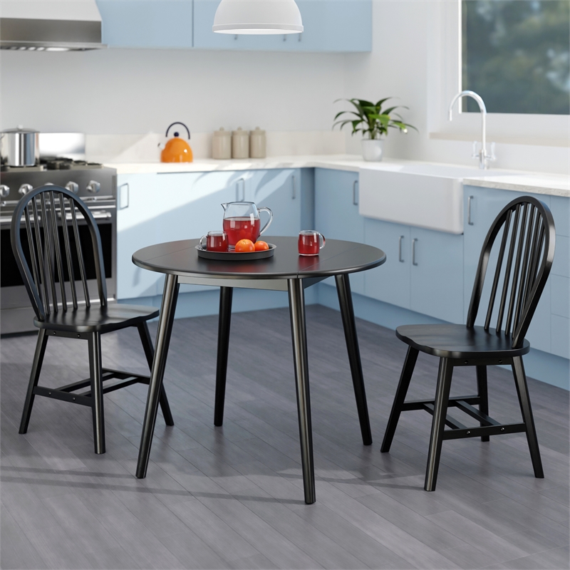 Pemberly Row 3-Piece Drop Leaf Solid Wood Dining Set in Black
