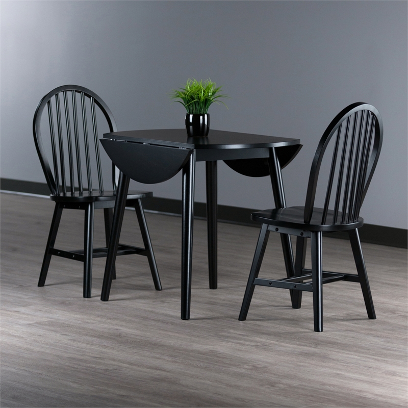 Pemberly Row 3-Piece Drop Leaf Solid Wood Dining Set in Black