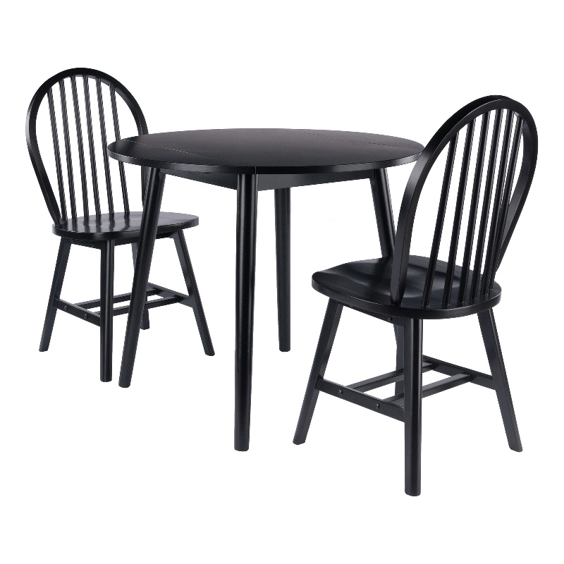 Pemberly Row 3-Piece Drop Leaf Solid Wood Dining Set in Black