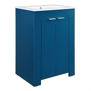 Pemberly Row 24&quot Wood and Ceramic Bathroom Vanity in Navy White