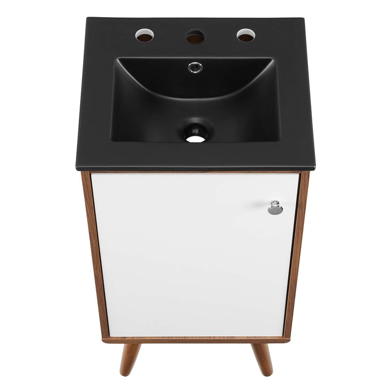 Pemberly Row Wood Bathroom Vanity with Ceramic Sink in Walnut/White Finish