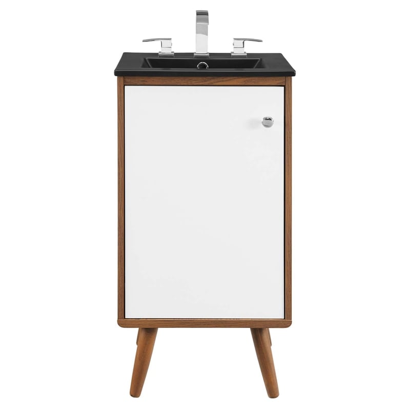 Pemberly Row Wood Bathroom Vanity with Ceramic Sink in Walnut/White Finish