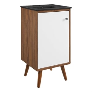 Pemberly Row Wood Bathroom Vanity with Ceramic Sink in Walnut/White Finish