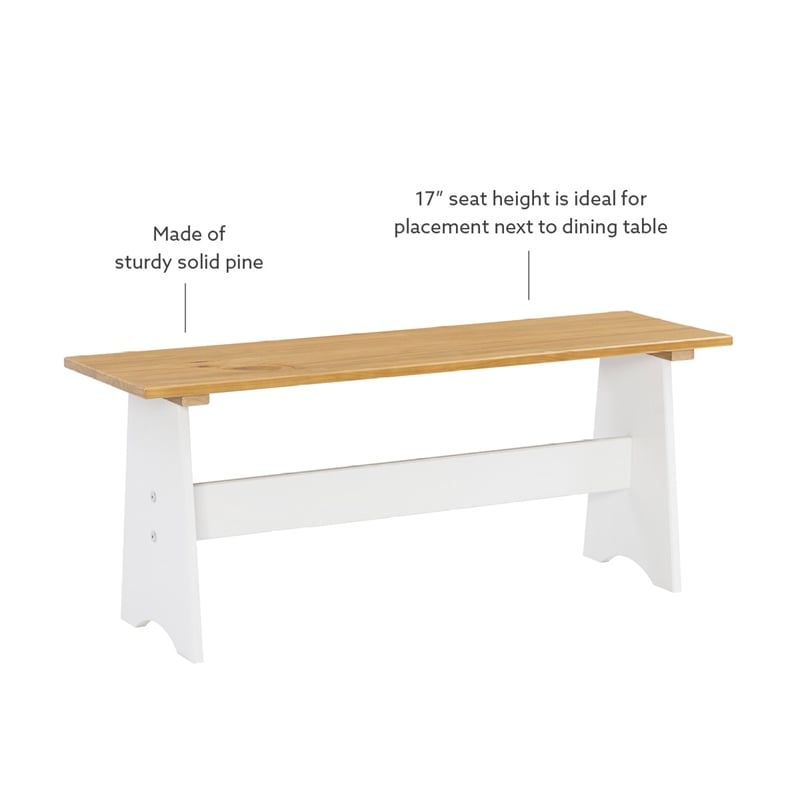 Pemberly Row Two-Tone Backless Pine Bench in White and Natural Finish