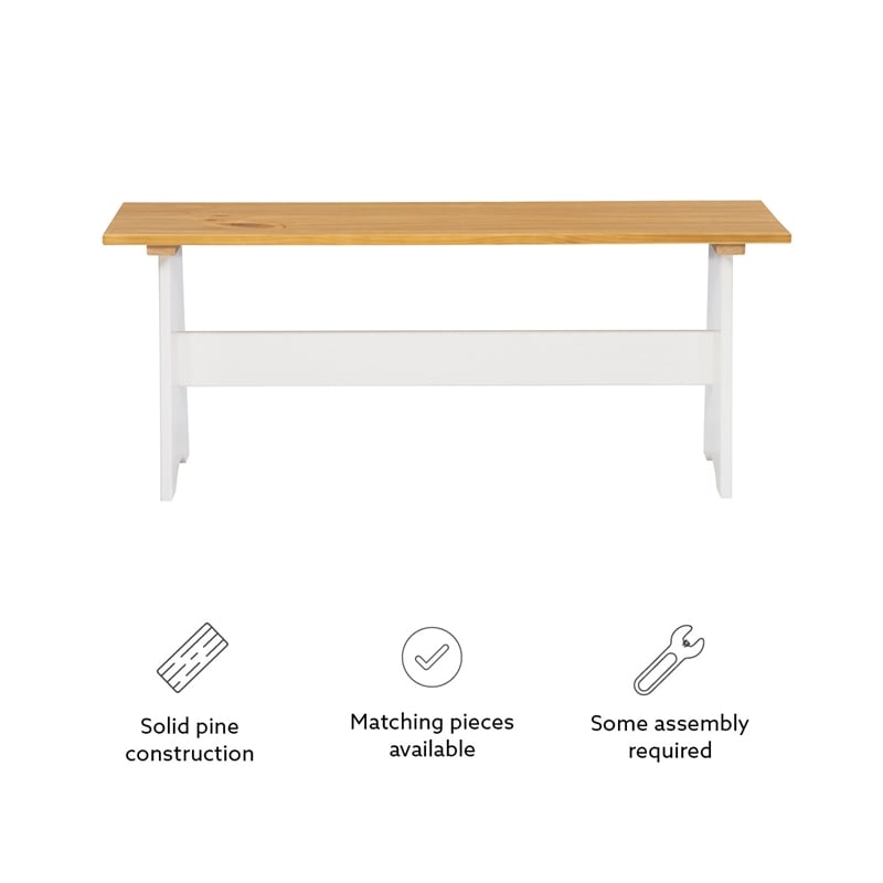 Pemberly Row Two-Tone Backless Pine Bench in White and Natural Finish